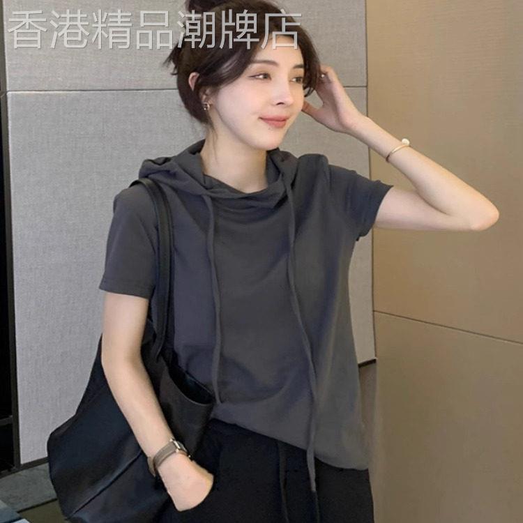 连帽运动衫女夏季女装2026新款爆款时尚宽松休闲纯棉短袖t恤女上