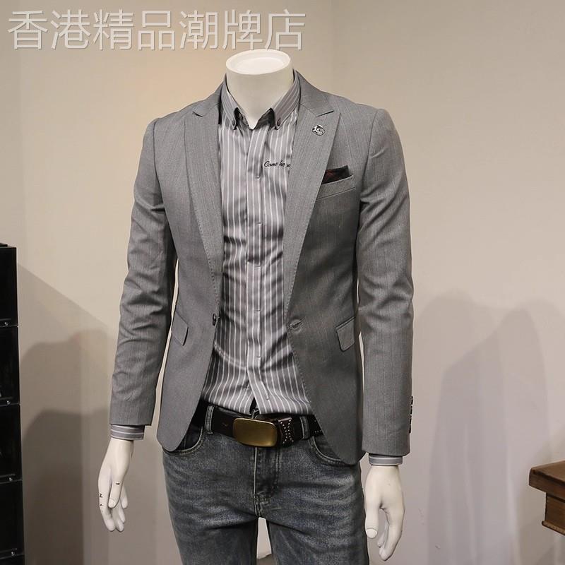 潮牌商务休闲正装西服男士小西装外套男简约灰色韩版修身单件上衣
