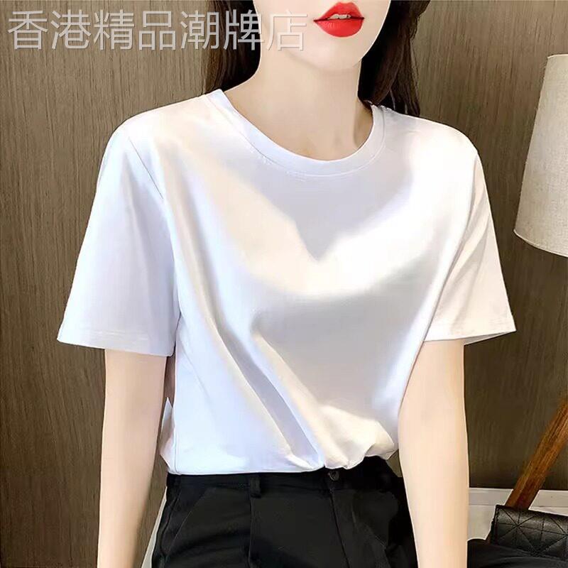 纯棉白色女短袖夏季新款显瘦时尚宽松半袖T恤显瘦百搭基础款上衣