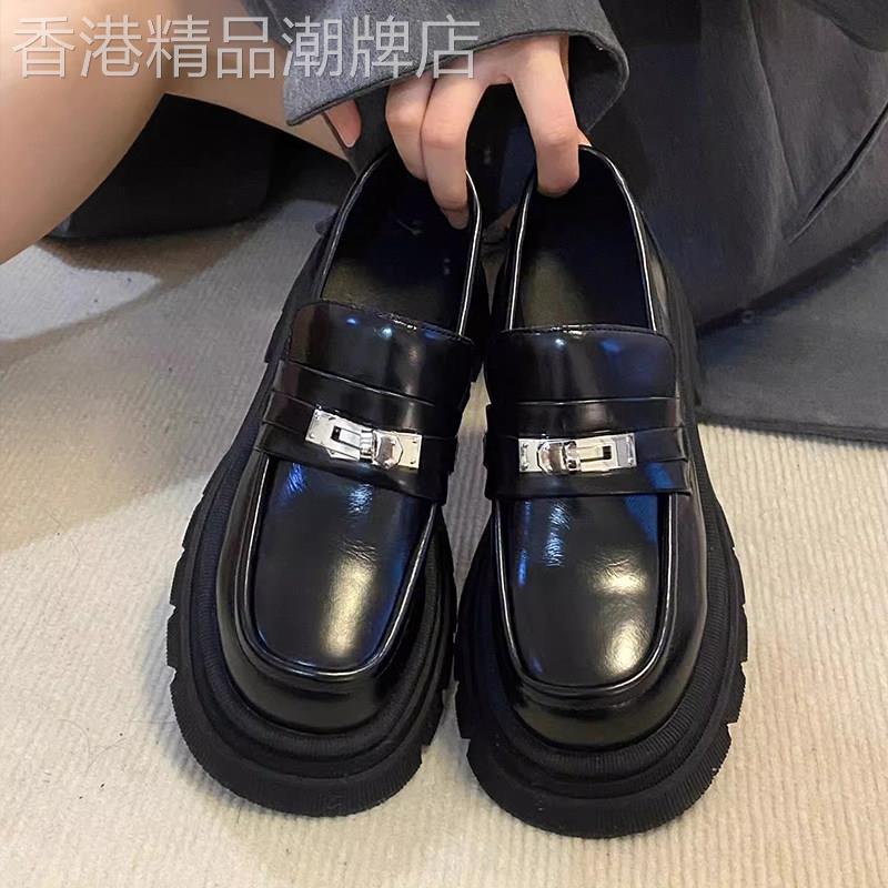英国真皮厚底乐福鞋女2026新款夏季学院风黑色小皮鞋一脚蹬单鞋子