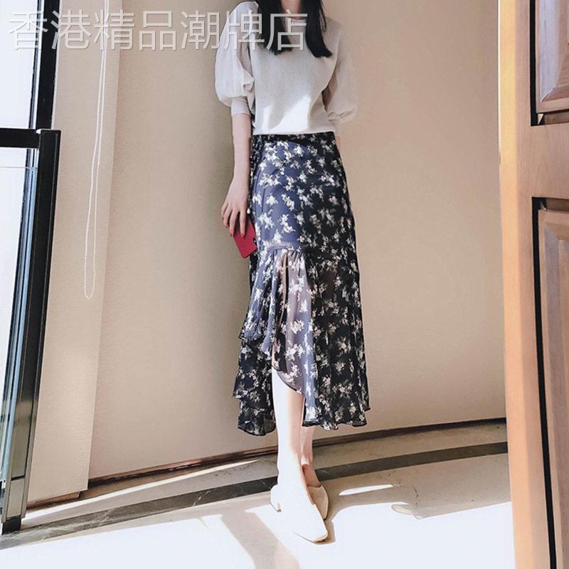 雪纺碎花半身裙女2026新款夏季洋气气质宽松高腰显瘦中长款鱼尾裙