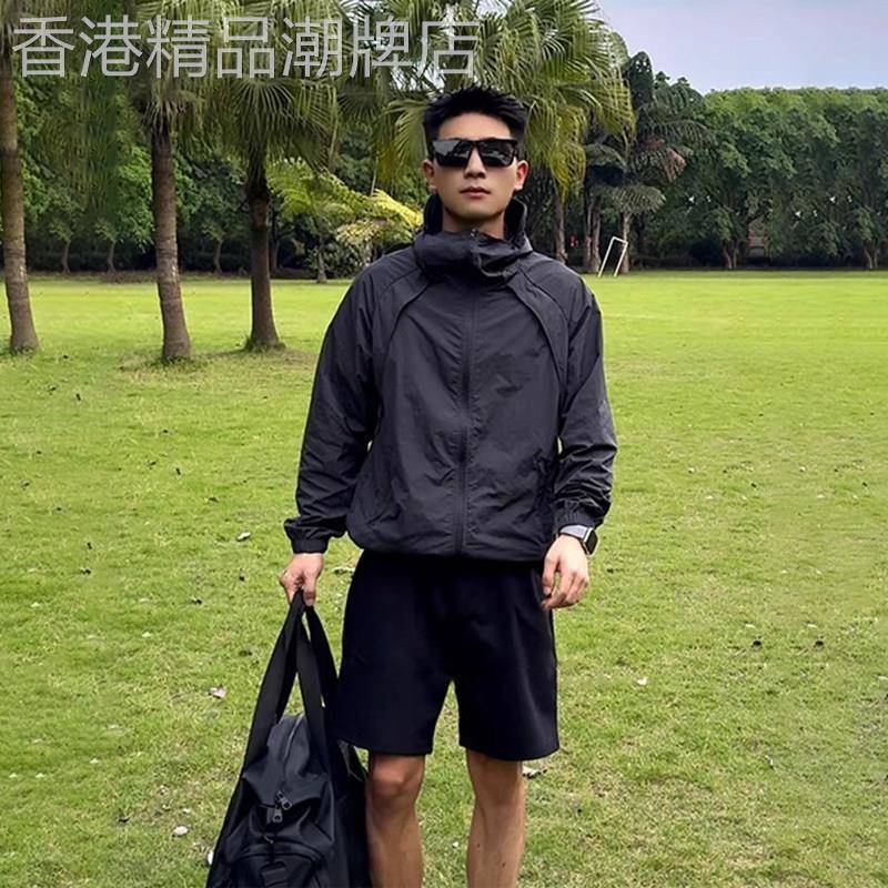夏季美式新款户外冰丝防晒衣男薄款凉感双拉链冲锋衣透气拼接外套