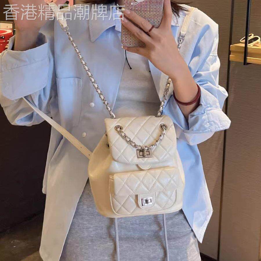 法国MKDA菱格链条双肩包女2026新款高级感真皮百搭迷你小揹包书包
