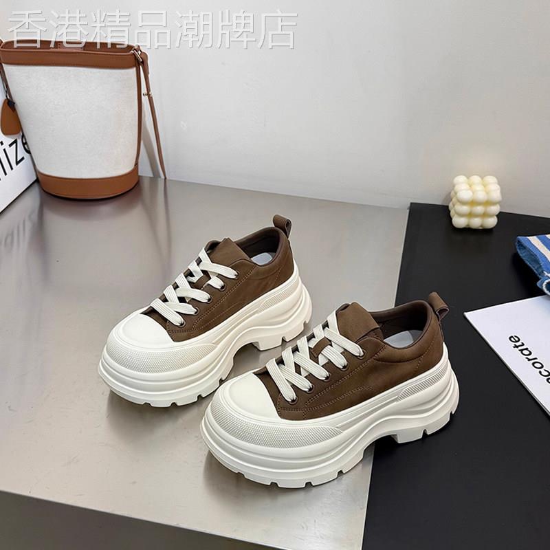 小个子松糕厚底休闲运动鞋女春秋新款英伦风百搭轻便增高小白鞋子