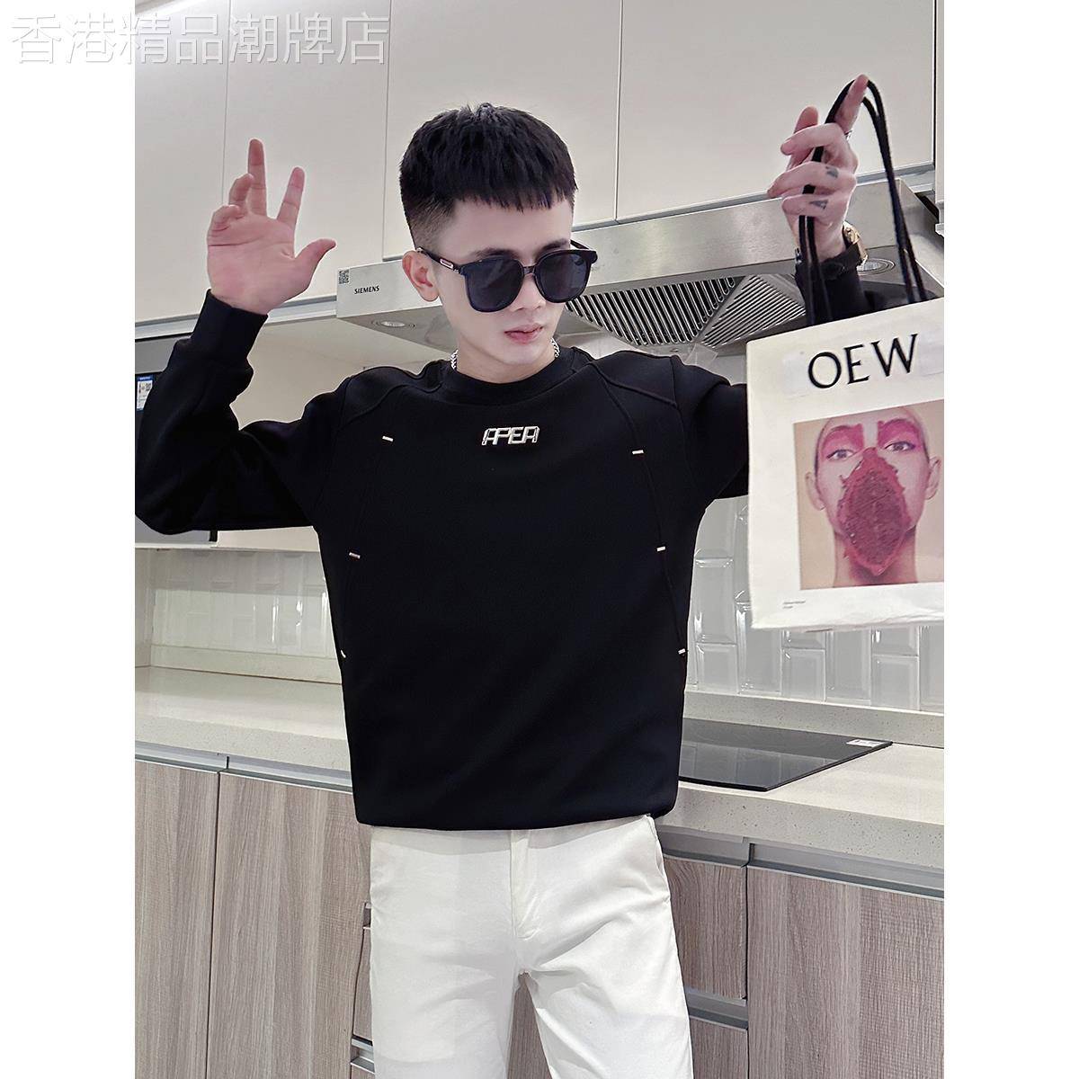 高级感秋冬韩版长袖卫衣男休闲潮牌外套2025新款潮流纯色刺绣上衣