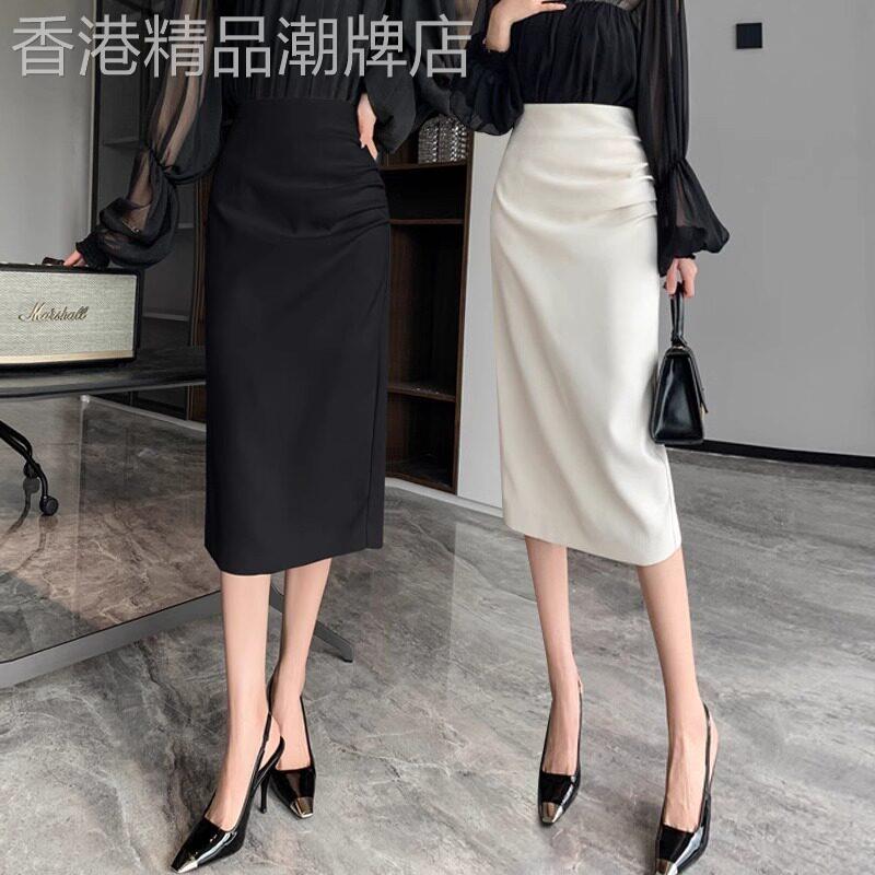 西装半身裙女夏季2026新款高腰显瘦中长版职业直筒开叉a字包臀裙