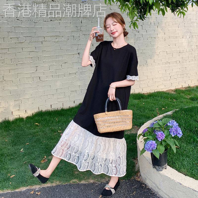 黑色洋装女夏季2026新款宽松休闲显瘦慵懒风松弛感网纱鱼尾裙子