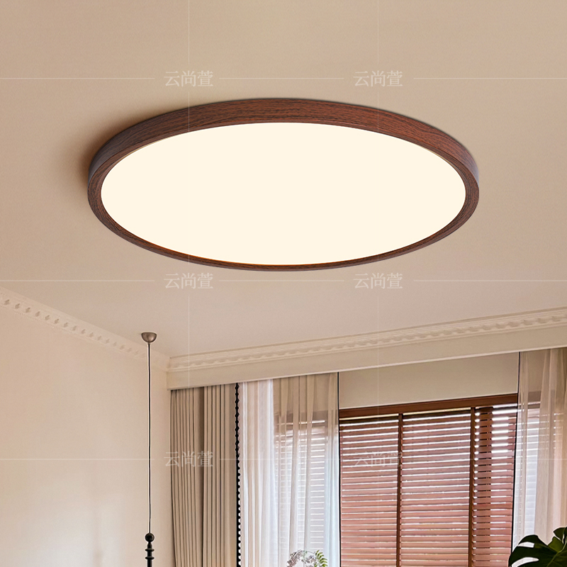 超薄卧室吸顶灯新中式覆古木纹房间灯现代简约全光谱护眼书房灯具