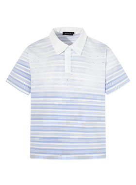 Goinsk 蓝白条纹Polo衫男女春夏季短袖T恤衫小众破洞设计凉感上衣