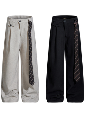 Goinsk 双色领带阔腿裤男女春季学院先锋美学直筒裤立体褶裥裤子