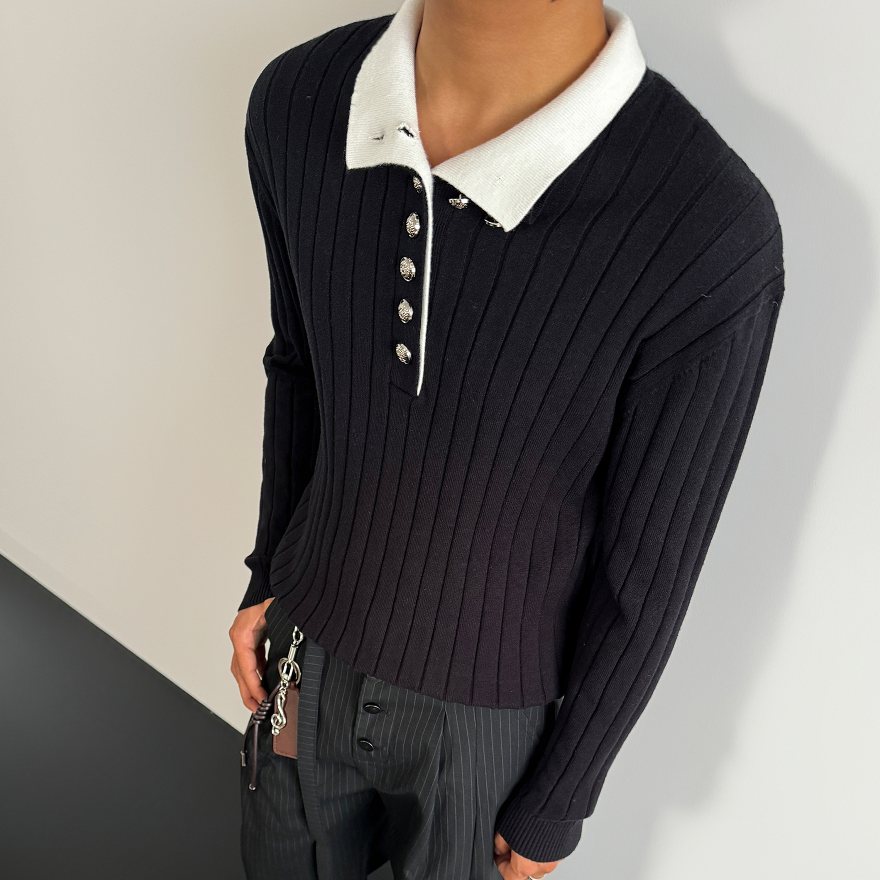 假两件针织衫男女翻领毛衣