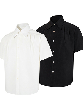 Goinsk 极简褶裥短袖衬衫男女款春夏季复古衬衣通勤垂感凉感T恤衫