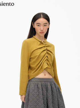 【白鹿同款】me siento 原创设计感卷边捏褶短款针织开衫