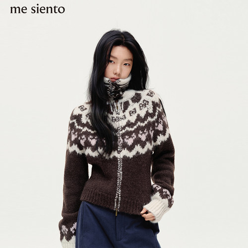 【明星同款】me siento 26SS高领费尔岛毛衣双拉链针织开衫修身
