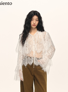 【万茜同款】me siento 25AW蕾丝花边镂空设计通透轻盈柔美衬衫