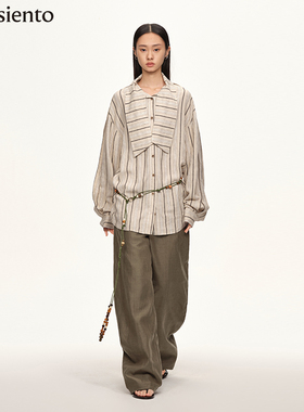 me siento 军绿色复古休闲显瘦弯刀长裤