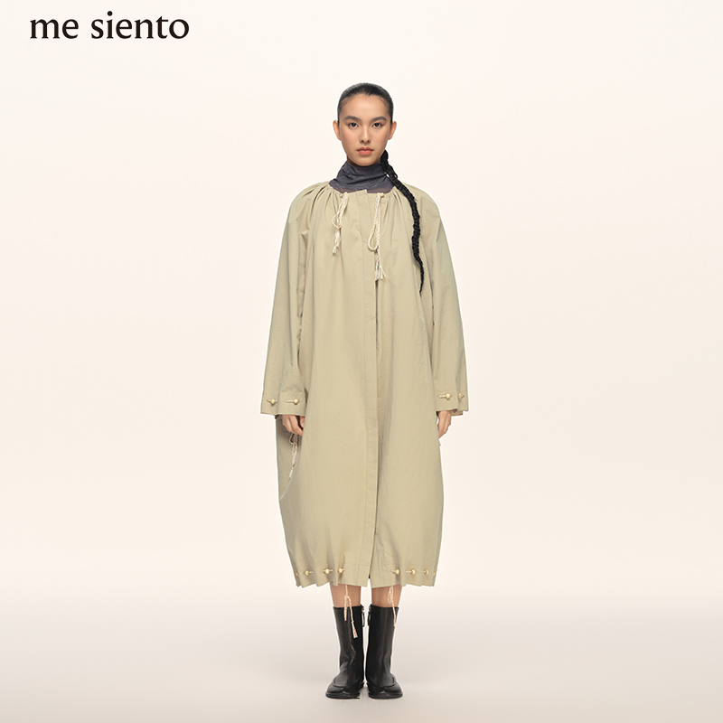 【张炣艾同款】me siento 25FW长款浅卡其抽绳风衣外套