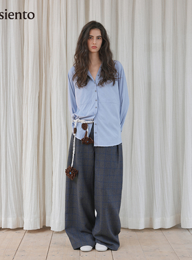 【明星同款】me siento 连帽蓝色长袖衬衫