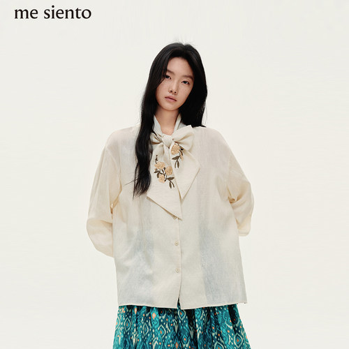 me siento 26SS丝巾刺绣衬衫领口系带开衫