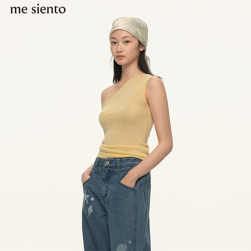 【明星同款】me siento 纯色轻薄单肩斜肩背心