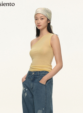 【明星同款】me siento 纯色轻薄单肩斜肩背心