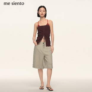 春辰绿脚口腰带毛边可拆卸休闲五分裤 siento