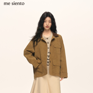 枯竹棕翻领多口袋设计层次感夹克外套 siento