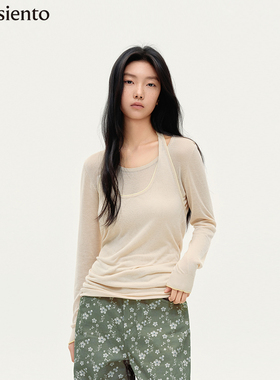 me siento 26SS假两件撞色套头针织衫修身