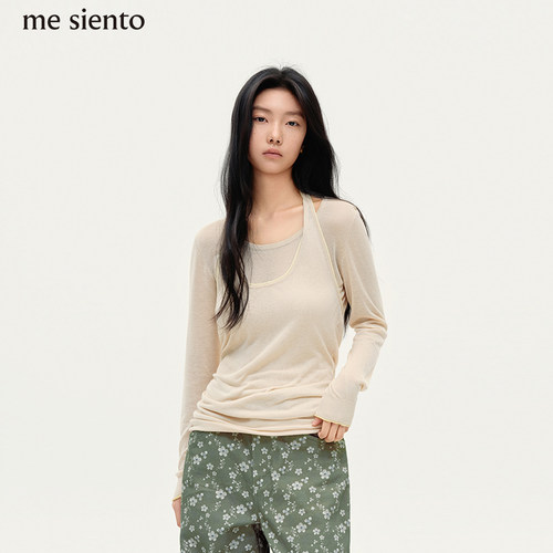 【明星同款】me siento 26SS假两件撞色套头针织衫修身打底衫