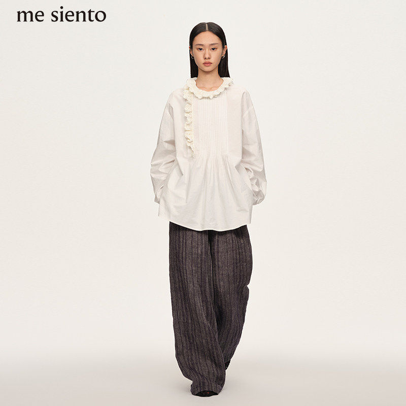 me siento 燕尾蓝竖条纹休闲长裤