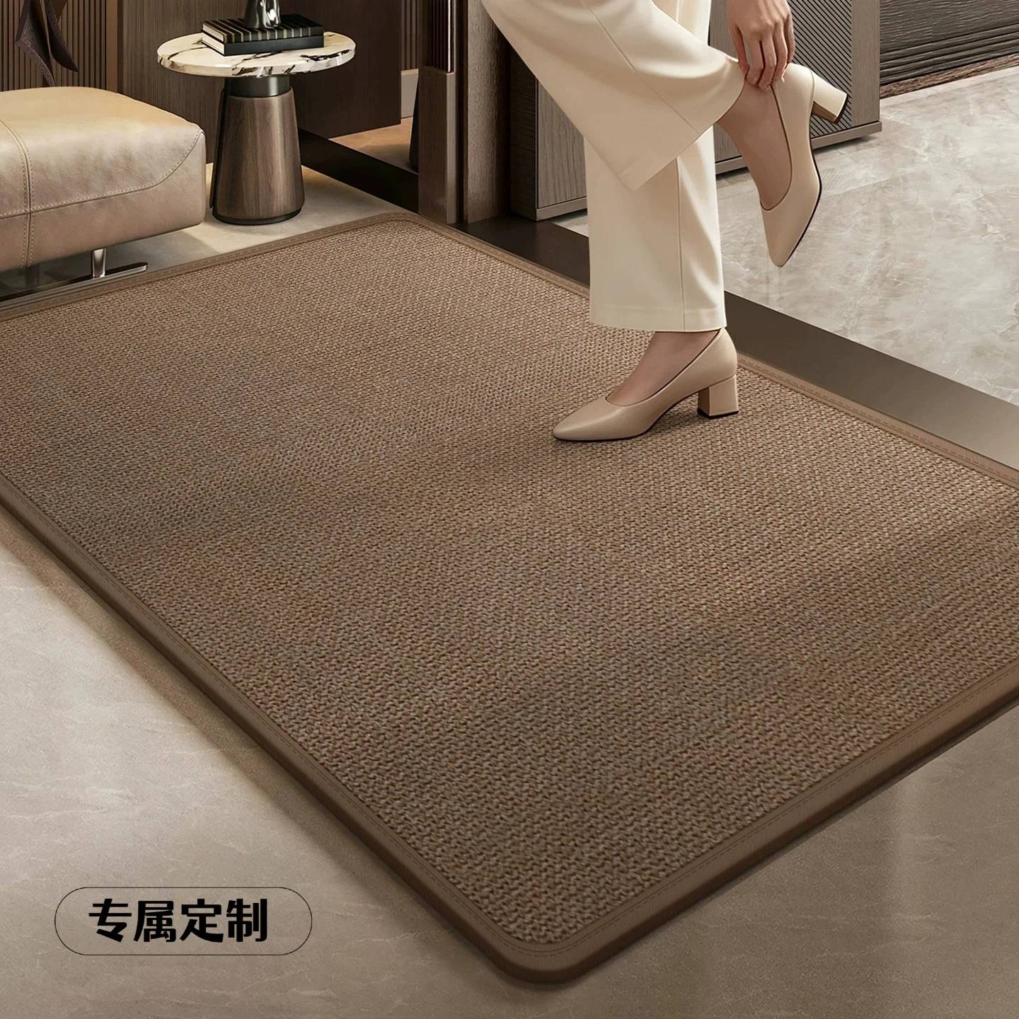 高端品质亚麻编织入户门地垫耐脏门前蹭脚垫简约纯色进门玄关地毯
