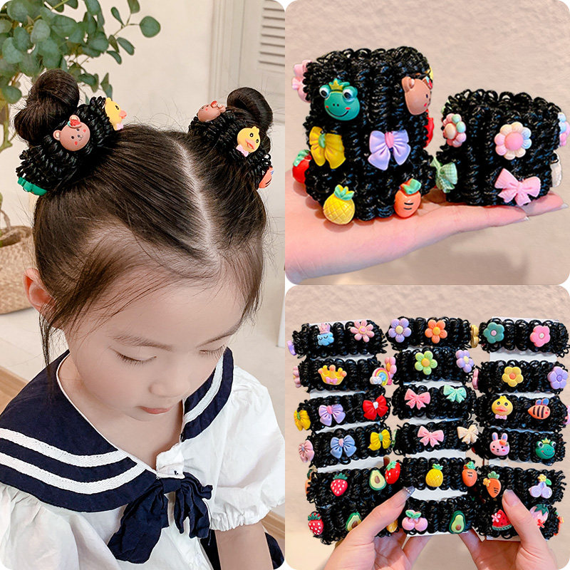 儿童丸子头盘发器夏女童假发丸子宝宝不伤发卡通皮筋公主头花头饰