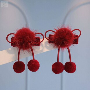 新年红色毛球蝴蝶结对夹儿童小夹子头饰女童公主发夹宝宝发卡发饰