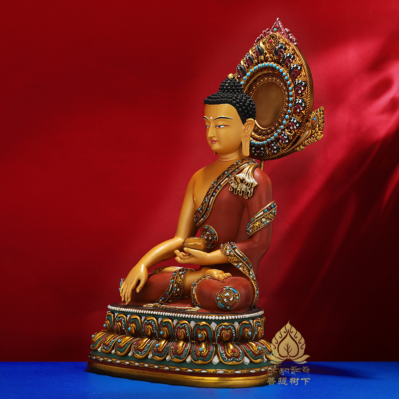 释迦牟尼佛像尼泊尔工艺藏传密宗手工彩绘背光释迦铜像7寸10寸