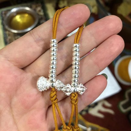 S925纯银计数藏式花纹铃杵计数文玩手串手拨计数配件器