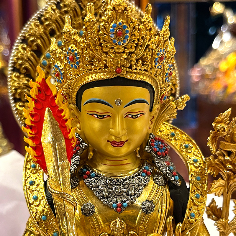 尼泊尔工艺虚空藏佛像铜鎏金西藏式虚空藏菩萨铜佛像居家摆件7寸