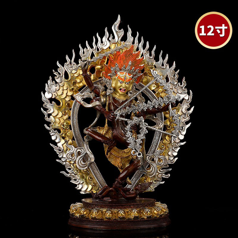 藏传作明佛母密宗纯铜古色鎏金银家用供奉12寸佛堂红度母佛像摆件