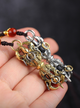 S925银做旧复古帕拉杵王吊坠挂坠五股金刚杵愤怒莲师项坠银铜可选