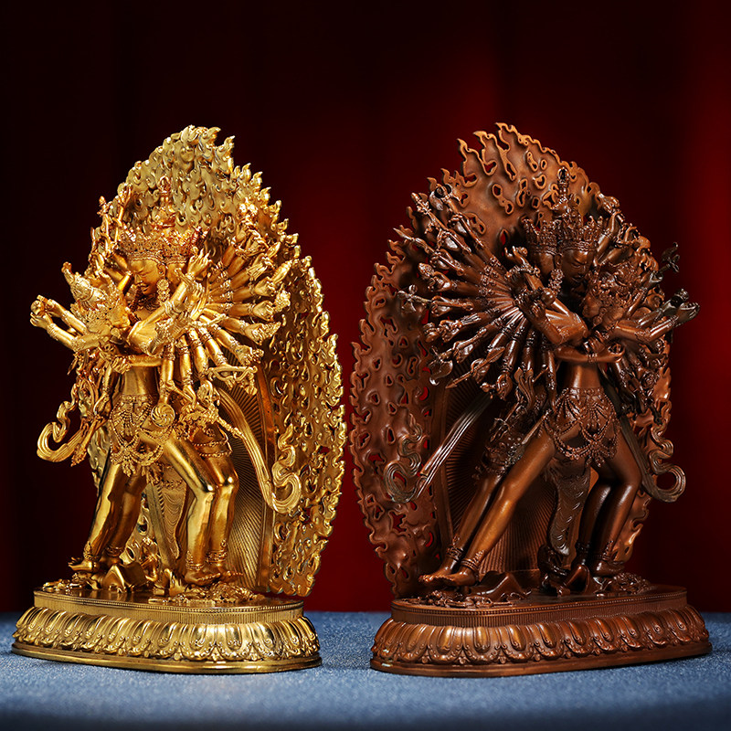 尼泊尔工艺时轮金刚菩萨供桌铜像居家摆件时轮金刚铜佛像摆件15cm