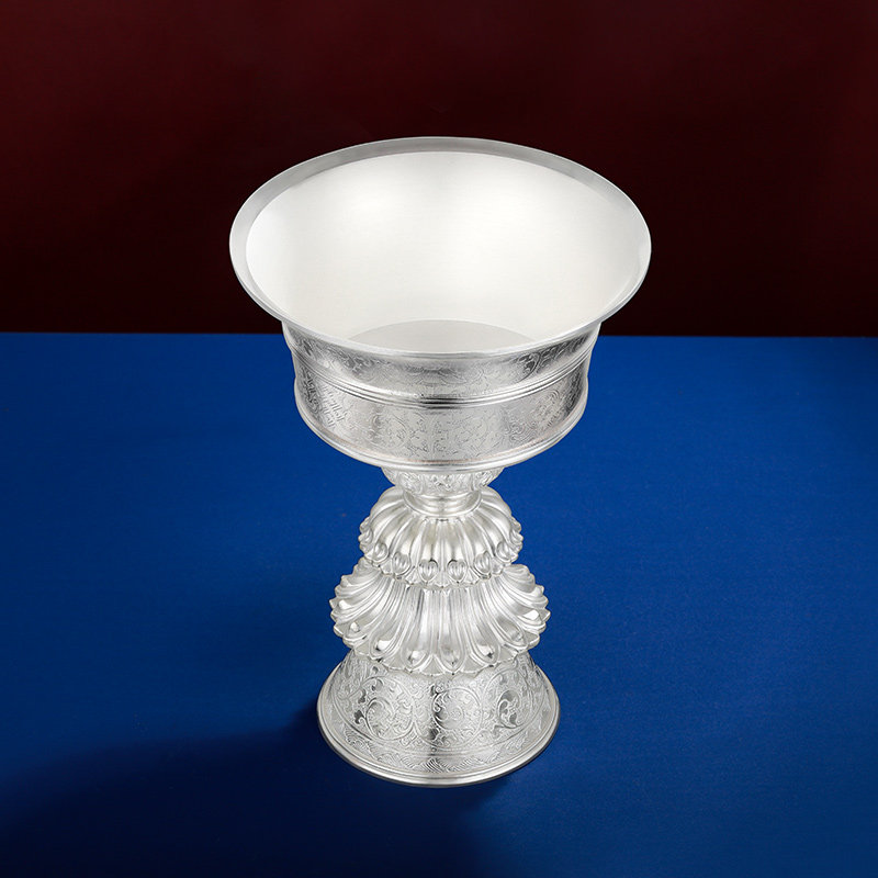 灯座S990纯银手工八吉祥酥油灯座家用供具用品长明灯底座大号14cm