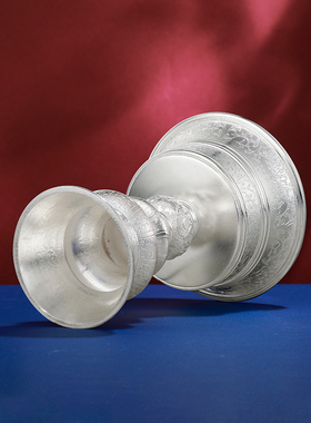 酥油灯烛台S990纯银手工八吉祥酥油家用长明灯供灯座随身小号9cm