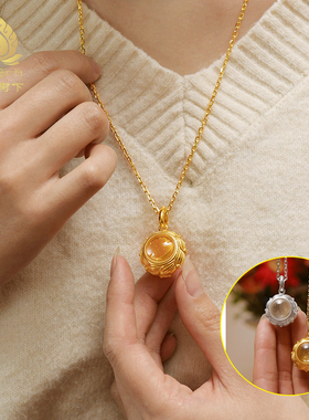 S925纯银镀金莲花嘎乌盒吊坠正面凸圆藏式民族风情侣配饰大中小号