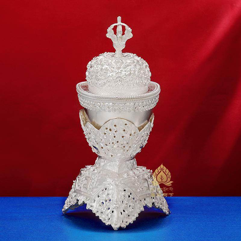 尼泊尔s990纯银手工托巴碗纯银碗碗供具供奉杯纯银碗21cm