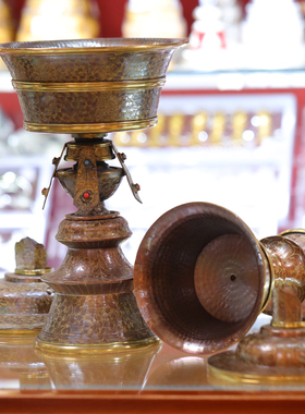 尼泊尔紫铜酥油灯藏式居家供奉灯盏长明灯酥油防风供灯大号小号