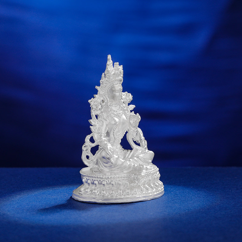 S999纯银小佛像迷你绿度母小佛像纯银观世音菩萨随身小佛像3.4cm