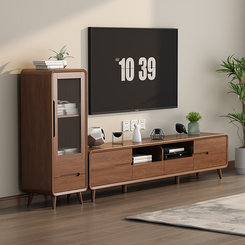 新中式电视柜茶几组合实木框家用现代简约客厅落地柜收纳北欧矮柜