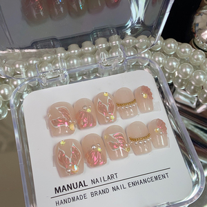 曼辞手工穿戴甲美甲短甲手绘立体极光美人鱼尾可拆卸穿戴式甲片贴