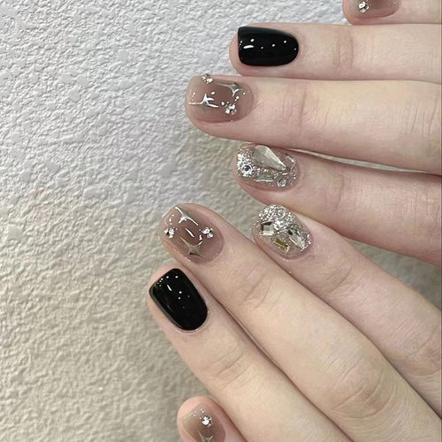 曼辞黑色显白穿戴美甲成品甲片