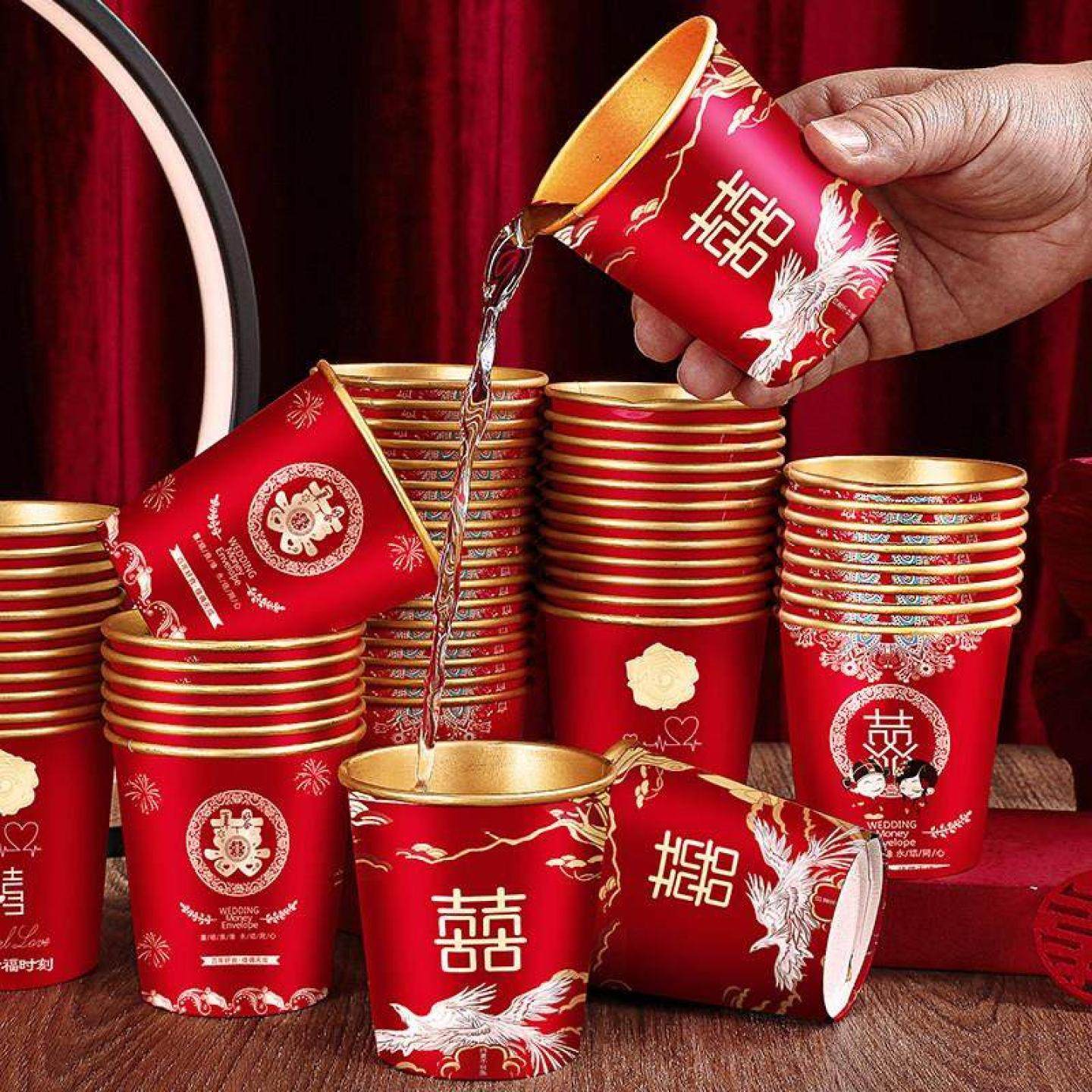 一次性纸杯金箔结婚礼订婚宴喜字水杯红色加厚婚庆茶杯子用品大全,餐饮具,纸杯,淘宝优惠券,粉丝福利购,淘宝优惠卷