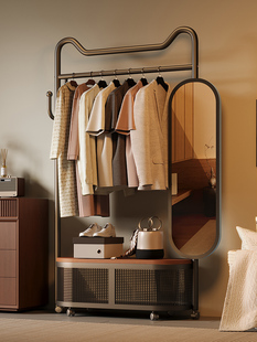 置地式 移动卧室家用落地收纳挂衣架 衣帽架全身镜一体简易2025新款